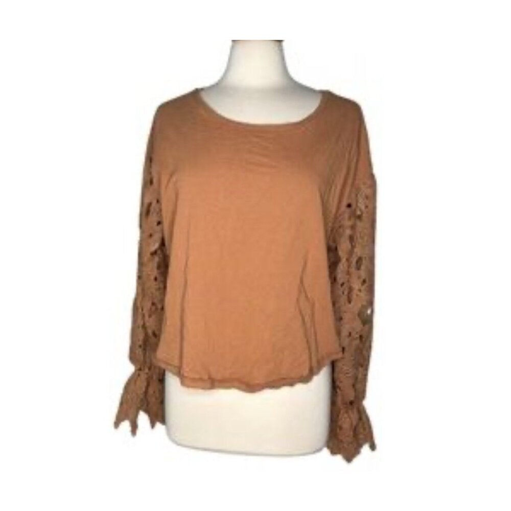 UMGEE Ochre Tan Floral Lace Pullover Boho Top